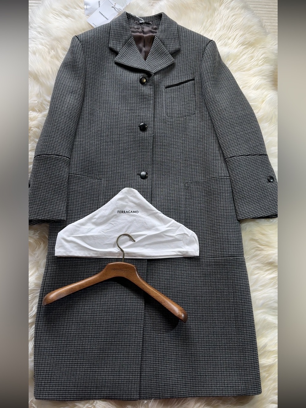 Salvatore Ferragamo Double Breasted Wool Houndsthooth Coat
